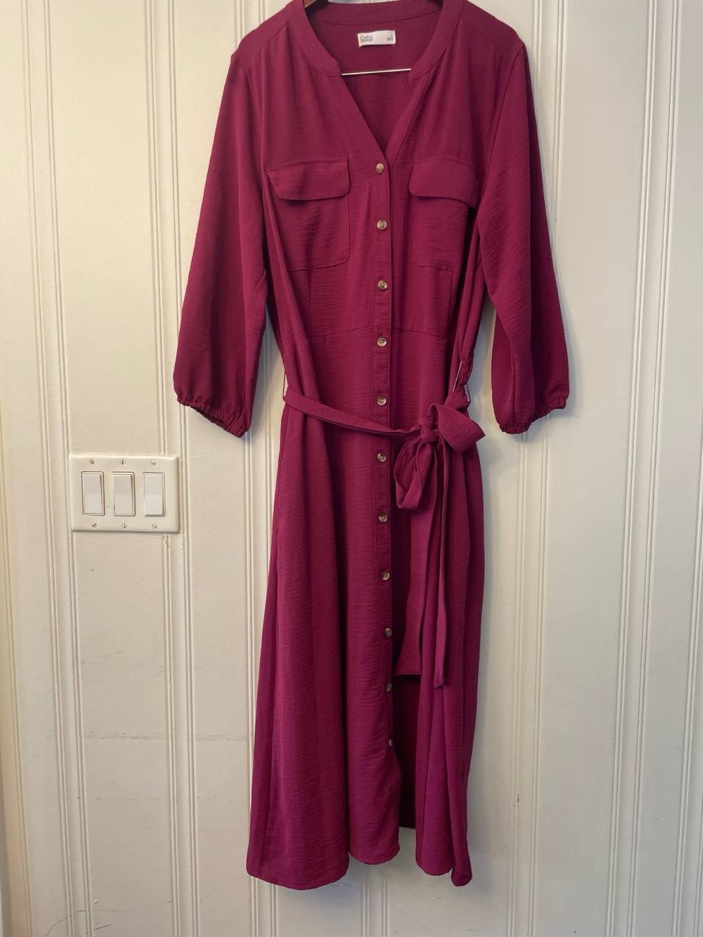 croft & barrow Fuchsia Button-Front Maxi Shirt Dress with Tie Waist